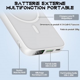 Power Bank, Batterie Externe Magnetique sans Fil 10000mAh Compatible avec Magsafe pour iPhone 12/13/14/15