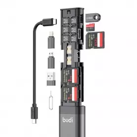 Stick de Câble chargeur multifonction Budi 9 en 1, USB type C, lecteur de carte mémoire