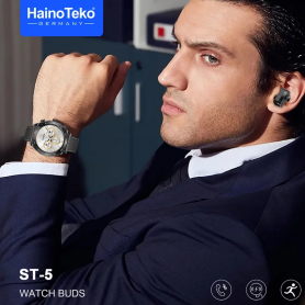 Kit Écouteurs et Montre connecté Haino Teko ST-5, 2en1, Appels Bluetooth, avec 2 Paires de Bracelets