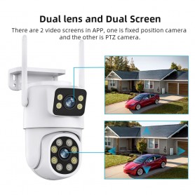 Caméra de Surveillance extérieur WiFi 4K 8MP, Double Objectif, Zoom Num.4x, Reconnaissance AI, Vision Nocturne en Couleurs