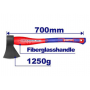Hache EMTOP EHAMAX0600, à Tête forgée en Acier au carbone 45, Manche en fibre de verre