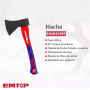Hache EMTOP EHAMAX0600, à Tête forgée en Acier au carbone 45, Manche en fibre de verre