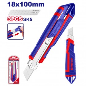 Couteau à Lame Segmentée, cutteur, EMTOP - ESNK18302, 18 mm x 100 mm, en acier SK5, Verrouillage automatique