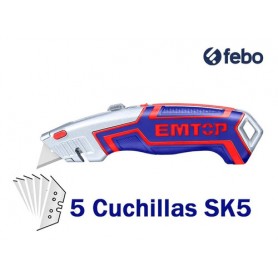 Cutter, Couteau à Lame Rétractable EMTOP ESNKT6128, 61mm x 19mm, en Acier SK5, Double blister