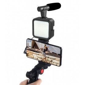 Vlogging KTI-01LM Portable, avec micro et flash pour montage vidéo, trépied Bluetooth pour appareil photo SLR et Smartphone.