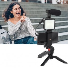 Vlogging KTI-01LM Portable, avec micro et flash pour montage vidéo, trépied Bluetooth pour appareil photo SLR et Smartphone.