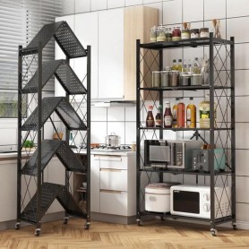 Étagère de cuisine à 5 niveaux avec roulettes, 72 x 38 x 136 cm, Multifonctionnelle en métal