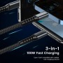 Câble Charge Rapide USB 3en1, 100W, Transparent Lumineux