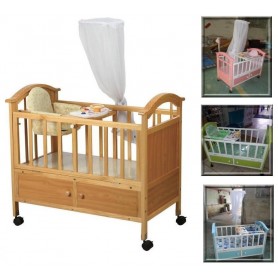 Berceau En Bois pour bébé Avec Rangement, Moustiquaire, Table À Langer – Marron