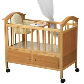 Berceau En Bois pour bébé Avec Rangement, Moustiquaire, Table À Langer – Marron