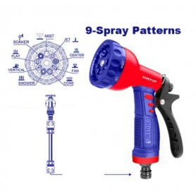 Pistolet d'Arrosage en Plastique EMTOP ESNE10901, à 9 Motifs, Connexion rapide