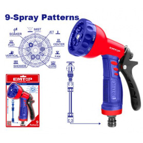 Pistolet d'Arrosage en Plastique EMTOP ESNE10901, à 9 Motifs, Connexion rapide