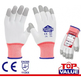 Gants Enduits de PU, EMTOP EPGV0201, XL, Trempés, pour Environnement Huilé