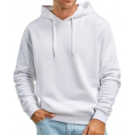 Pull Sweat à Capuche Unisexe en coton blanc, poche kangourou, capuche réglable manches longue - Confort et Style Réunis