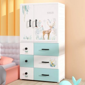 Armoire pour Bébé en Plastique avec Conception Dessin Animé Cerf et Tiroirs de Rangement