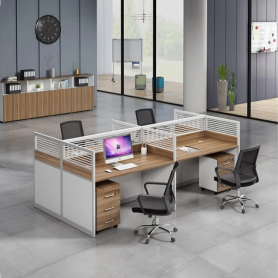 Station de Travail de Bureau en Bois MDF- HX-8NR0074, 4 Sièges avec Partition