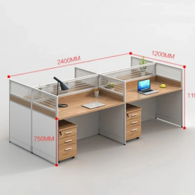 Station de Travail de Bureau en Bois MDF- HX-8NR0074, 4 Sièges avec Partition