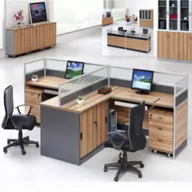 Station de Travail pour bureau Moderne en Bois NS-WR005 pour bureau avec Cloison en Verre