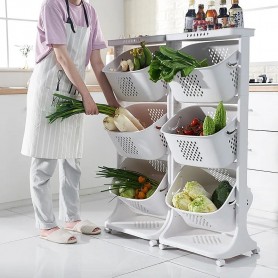 Etagères Panier à fruit et legumes à 3 Niveaux avec Roulettes, Multifonctionnel, en plastique polypropylène