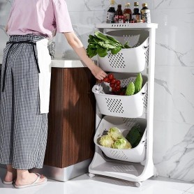 Etagères Panier à fruit et legumes à 3 Niveaux avec Roulettes, Multifonctionnel, en plastique polypropylène