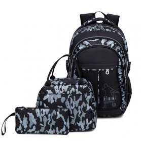 Grand Sac à Dos scolaire 3 pièces SA005, pour homme Camouflage - en Nylon imperméable