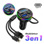 Transmetteur FM pour voiture 3 en 1, Bluetooth, Chargeur USB avec Câble avec Affichage LED Intégré