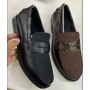 Mocassins Homme en Cuir style Louis Vuitton Noir avec Logo Métallique
