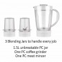 Mixeur, blender Nikai NB1900NA1, 3-en-1, 300W, 3 Bocaux Incassables, 2 Vitesses, Lames en Acier Inoxydable