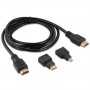 Câble HDMI 3-en-1, 1,5m avec Adaptateurs Mini HDMI & Micro HDMI