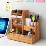 Porte-Crayons, Organisateur de Bureau avec Tiroir en Bois Multifonction avec12 Compartiments, en noir marron et blanc