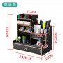 Porte-Crayons, Organisateur de Bureau avec Tiroir en Bois Multifonction avec12 Compartiments, en noir marron et blanc