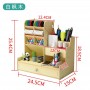 Porte-Crayons, Organisateur de Bureau avec Tiroir en Bois Multifonction avec12 Compartiments, en noir marron et blanc