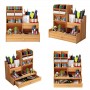 Porte-Crayons, Organisateur de Bureau avec Tiroir en Bois Multifonction avec12 Compartiments, en noir marron et blanc