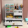 Porte-Crayons, Organisateur de Bureau avec Tiroir en Bois Multifonction avec12 Compartiments, en noir marron et blanc