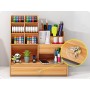 Porte-Crayons, Organisateur de Bureau avec Tiroir en Bois Multifonction avec12 Compartiments, en noir marron et blanc