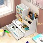 Porte-Crayons, Organisateur de Bureau avec Tiroir en Bois Multifonction avec12 Compartiments, en noir marron et blanc