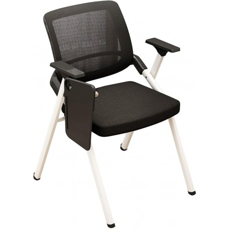 Chaise d’Étudiant et de Bureau avec Bureau Intégré Pliable en Maille avec Tablette Écritoire Cadre Métal - Noir