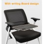 Chaise d’Étudiant et de Bureau avec Bureau Intégré Pliable en Maille avec Tablette Écritoire Cadre Métal - Noir