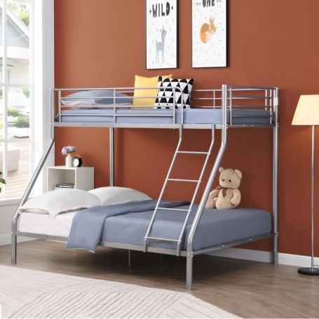 Lit Superposé ELEVATIO IV - 90x190 & 140x190 cm, Métal Argent + Matelas Inclus