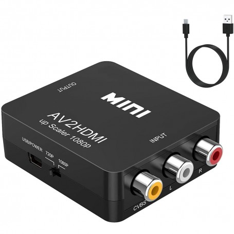 Convertisseur audio vidéo composite HDMI vers HDMI , 1080P, PAL / NTSC avec câble de charge USB - Noir