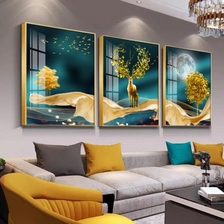 Tableau Triptyque Animalier Luxe Nordique – Posters HD sur Toile avec Cadre en Porcelaine de Cristal (3 pièces)