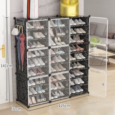 Étagère à Chaussures en Plastique DIY, 6 Niveaux, Noir, Réglable et Facile à Assembler