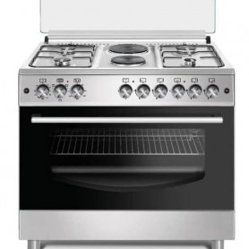 Cuisinière Debout SPJ S90RW-9042GE24, 90 cm, 4 feux et 2 plaque électriques, Four et Grill à Gaz, 107L, Fabriquée en Turquie