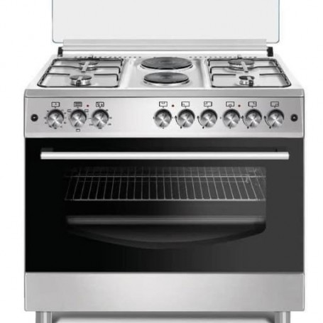 Cuisinière Debout SPJ S90RW-9042GE24, 90 cm, 4 feux et 2 plaque électriques, Four et Grill à Gaz, 107L, Fabriquée en Turquie