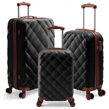 Ensemble de Valises de Luxe 3 Pièces, ABS Rigide Noires avec Serrure TSA, Roulettes Pivotantes – Noir Élégant