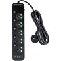 Multiprises Power Socket J06, 5 Prise, 3 USB, 1 USB-C, 3M Cable, 3000W, Protection, Flame Retardant, Smart Chip – Black
