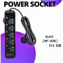 Multiprises Power Socket J06, 5 Prise, 3 USB, 1 USB-C, 3M Cable, 3000W, Protection, Flame Retardant, Smart Chip – Black