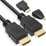 Câble HDMI 3-en-1, 1,5m avec Adaptateurs Mini HDMI & Micro HDMI