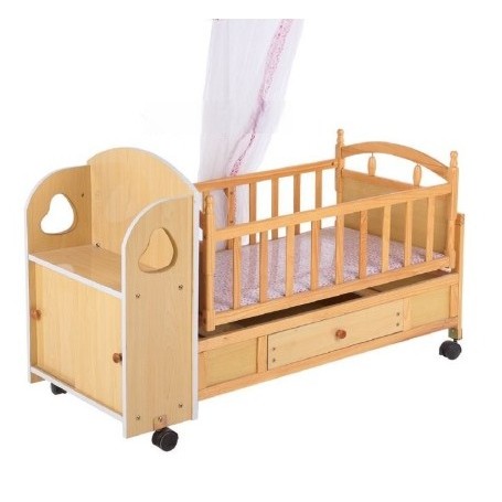 Lit Berceau Multifonctionnel pour bébé en bois massif et metal, Style Moderne de Qualité Supérieure - marron