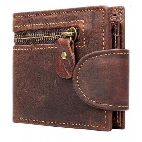 Portefeuille, portemonnaie Homme en Cuir de Vachette Véritable, calpin Style Vintage avec Moraillon